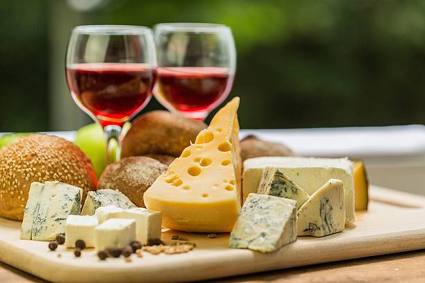 Glasses of Wine with Cheese and Bread