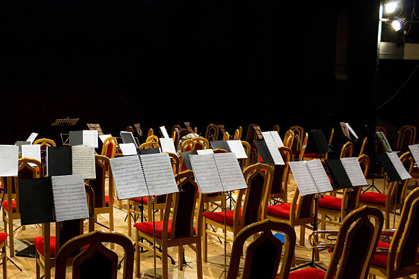The bandstand with many chairs for the orchestra